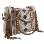 Große Tragetasche aus Leder und recyceltem Canvas